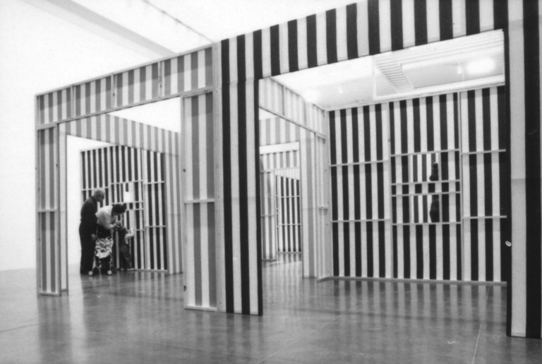 Daniel Buren elevator installation at Villa Datris