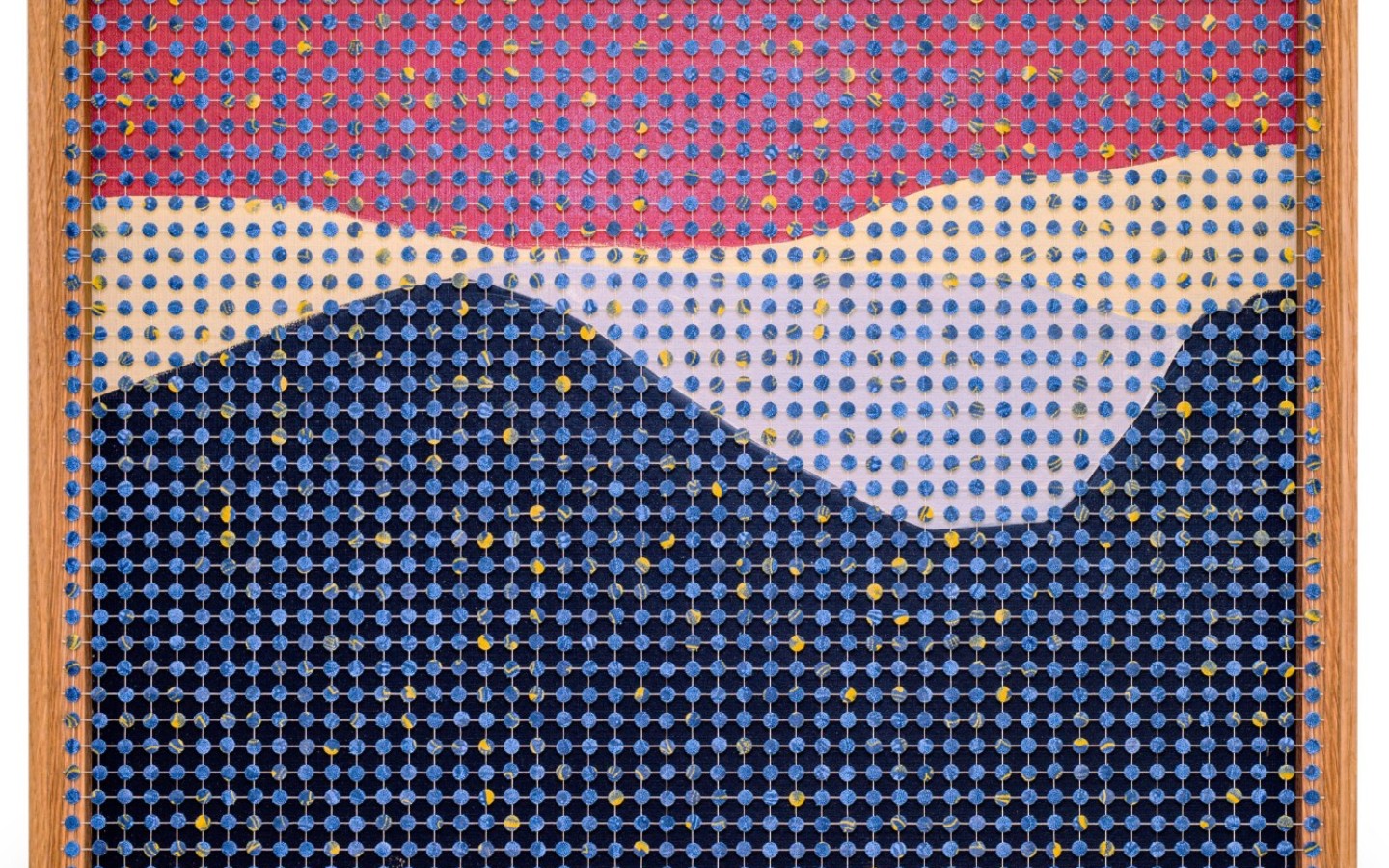 Bonolo-Kavula_Untitled-Painting_2024_Punched-Shweshwe-Thread-Oak-Wood-and-Acrylic-on-Canvas_41.5-x-51-x-3.5-cm_Unique_Close-up_HR-2048x1660
