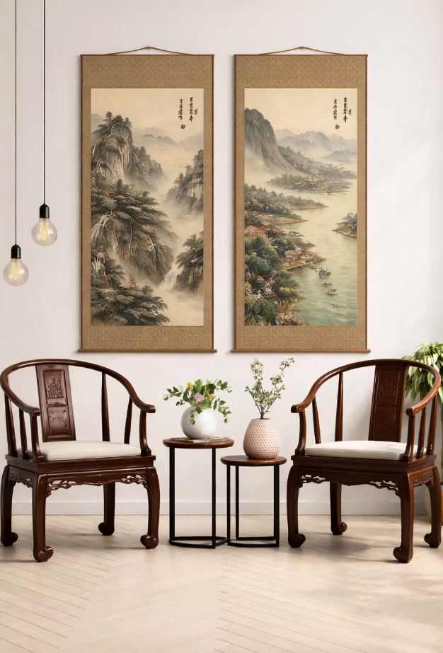 Contemporary art displayed with antique Chinese furniture